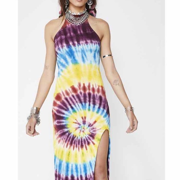 Sleeveless High Neck Tie Dye Boho Gypsy Maxi Dress - Picture 3 of 3